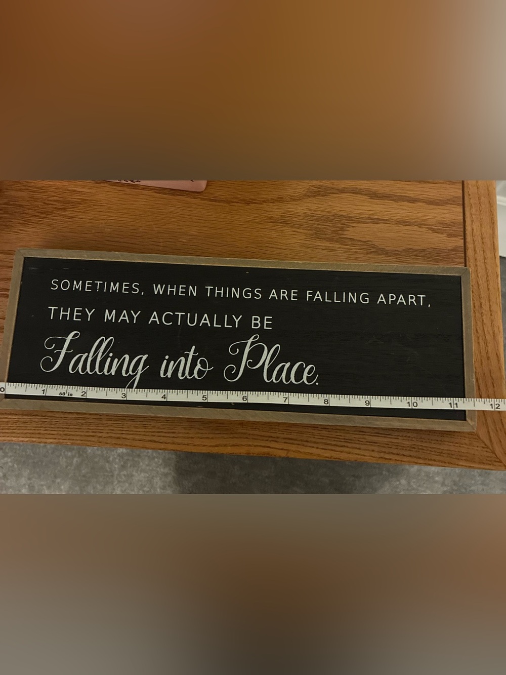 Small Inspirational Wood Wall Sign - Black "Falling Into Place"